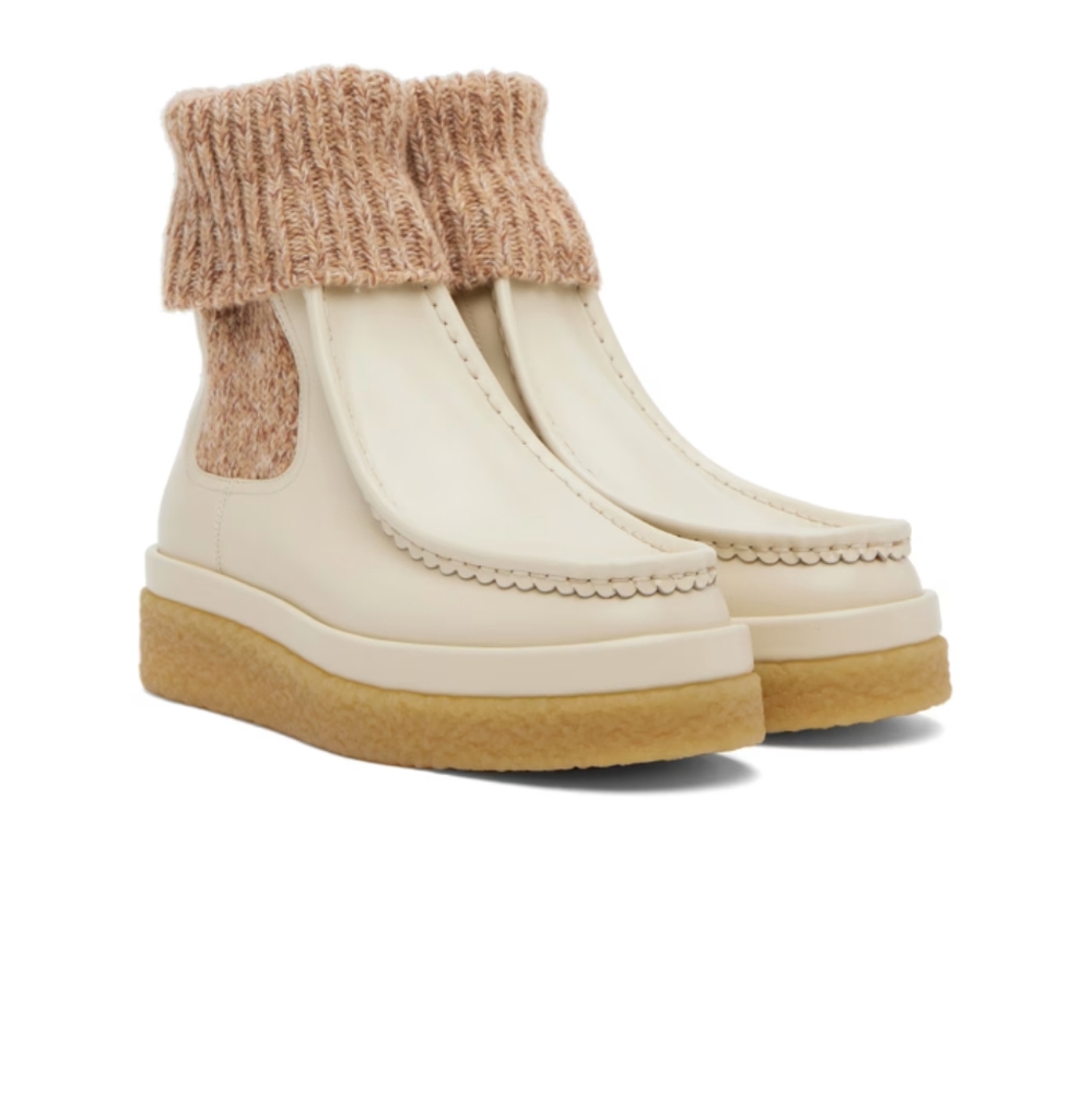 NWT! Chloe Jamie Cream and Tan Women's Ankle Boots European (W) 5 USA (W) 5 - Picture 5 of 16